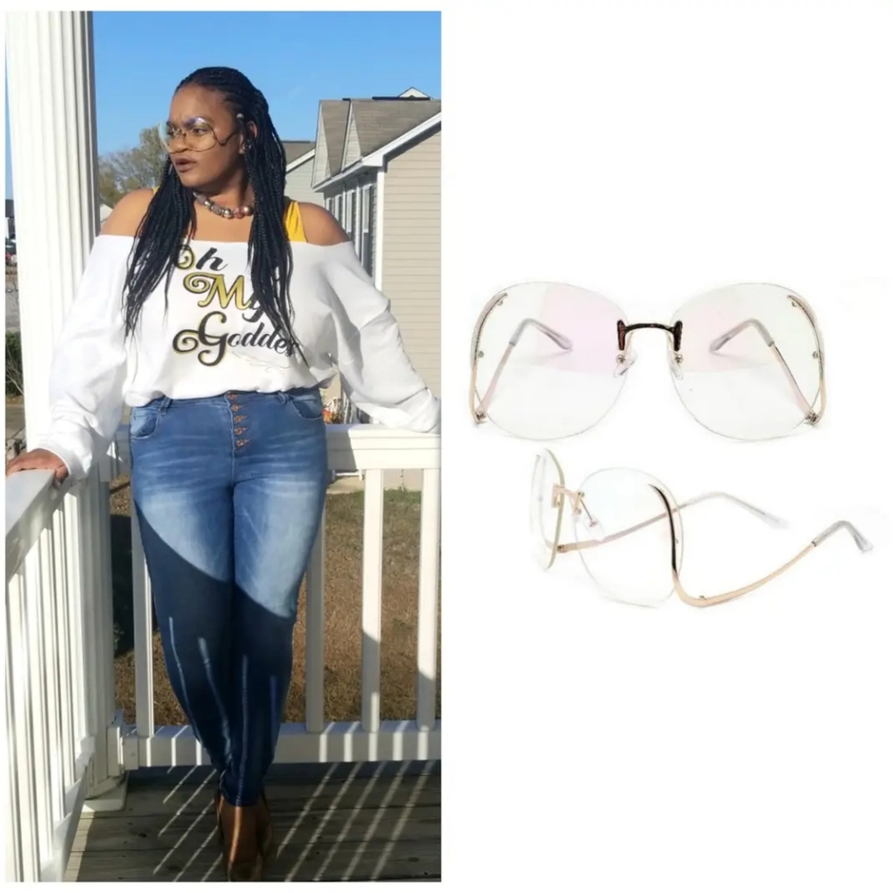 Rimless Retro-Style Sunglasses | Gradient Lenses |Gold frame